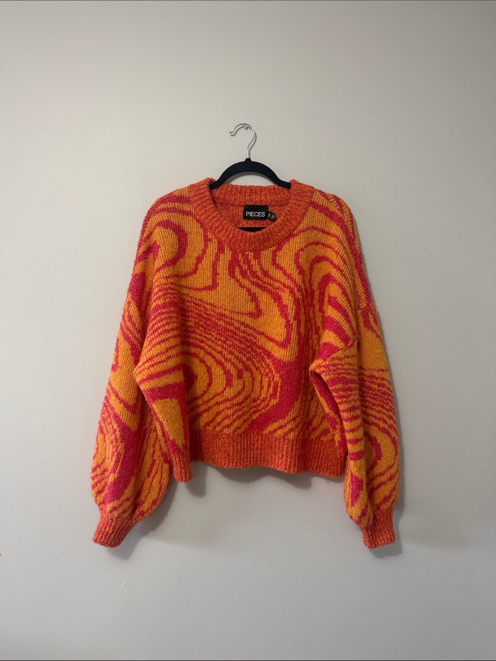PIECES Orange & Pink Swirl Crewneck Sweater